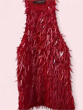Vintage Vivienne Tam Ruby Red Feathered Sequin Tank